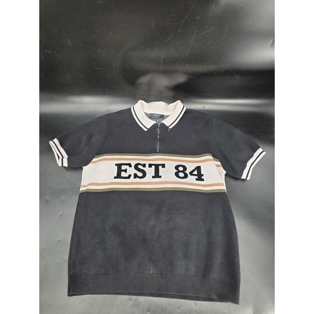 Forever 21 Striped EST 84 Polo Shirt Black‎ Size XXL